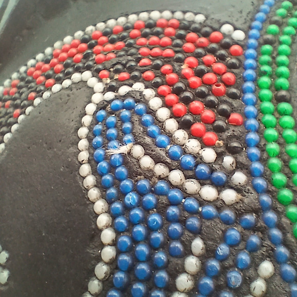 VTG 12” African Ghana Hand Made Carved Baluba Moon Wood Beaded Mask Tribal - Picture 10 of 12